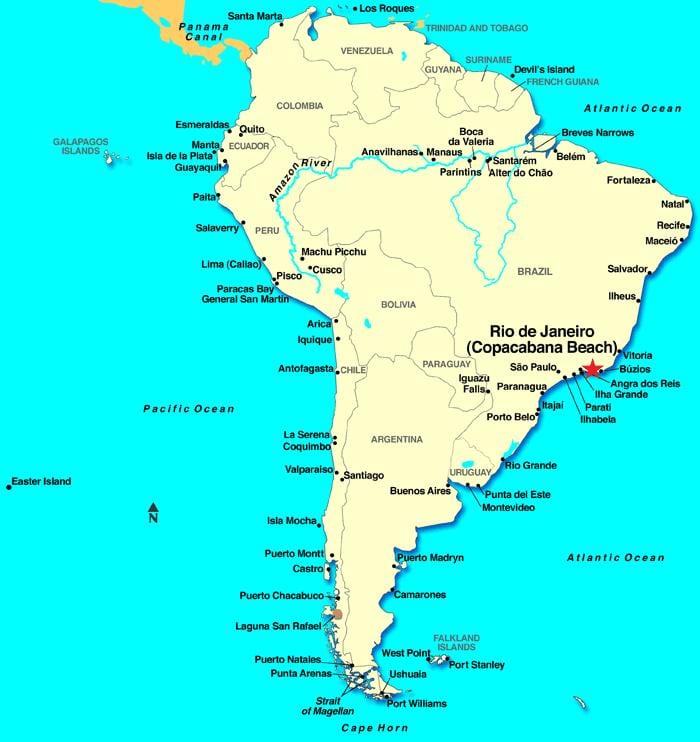 Rio de Janeiro mapu južnoj americi.