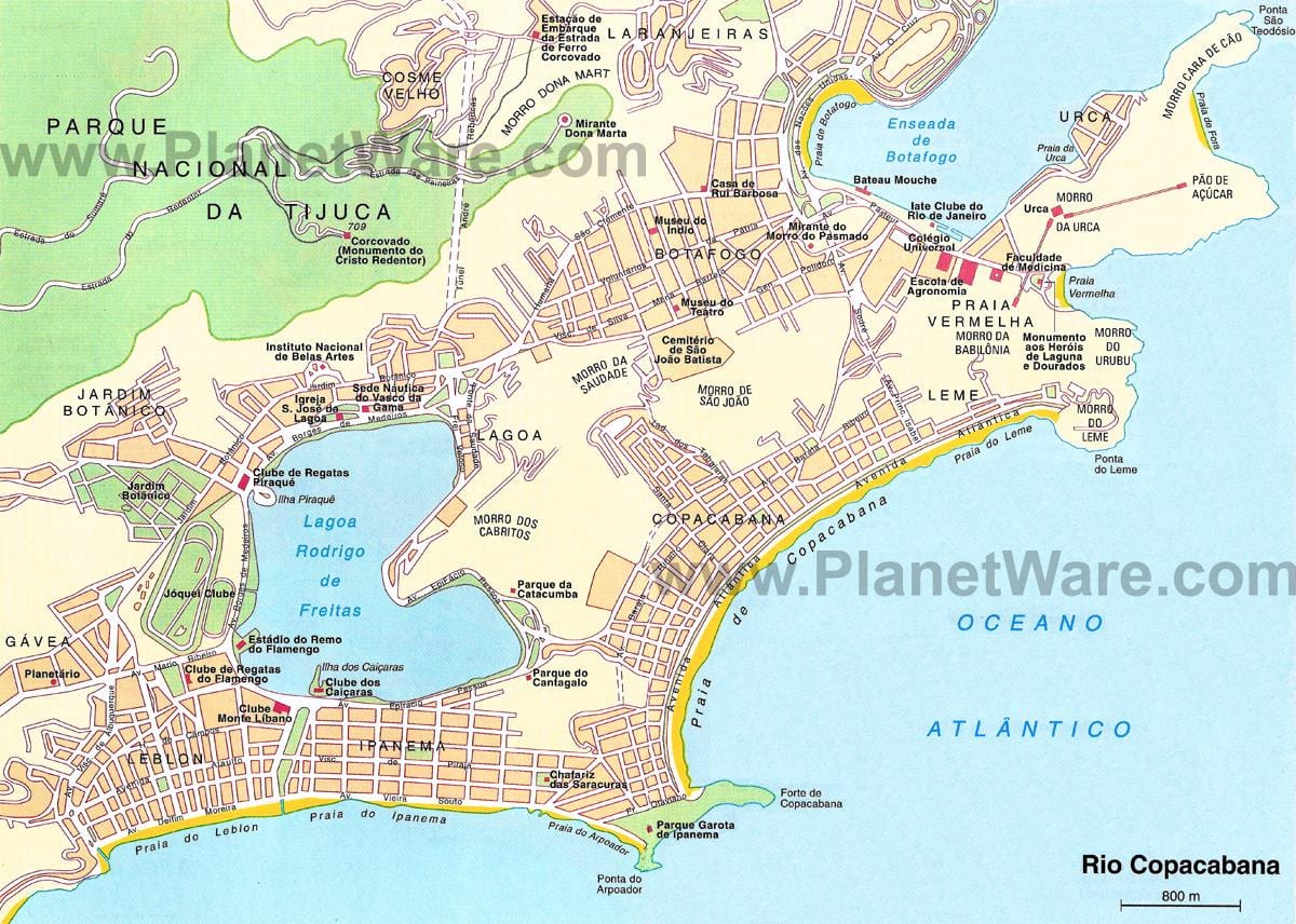 mapa plaže u Rio de Janeiro