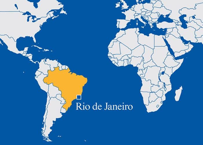 svijet mapa pokazuje Rio de Janeiro
